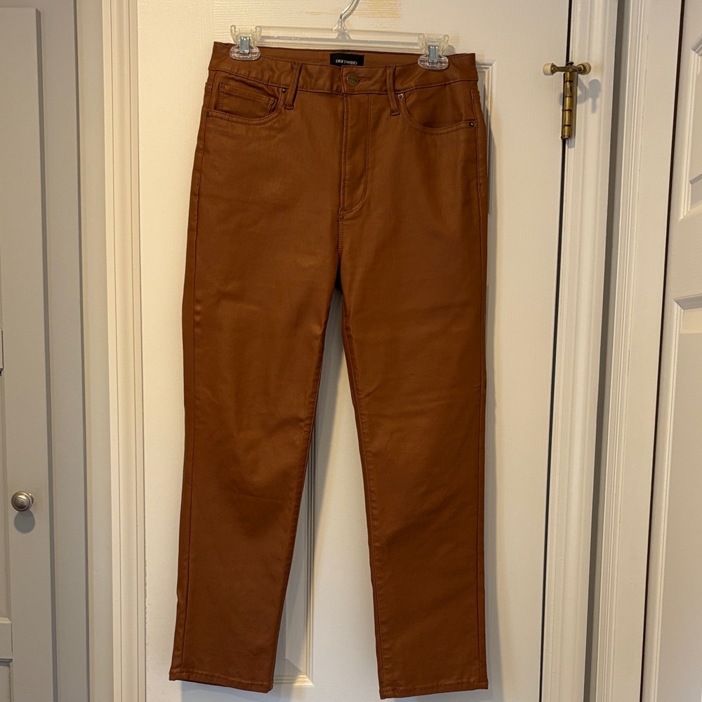 DRIFTWOOD women’s tan faux leather stretch pants.